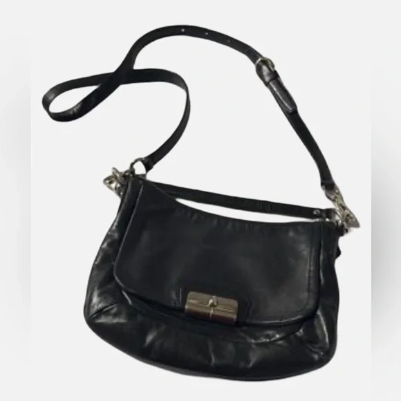 Coach black leather messenger crossbody bag shoulder silver hardware flap - Picture 1 of 16
